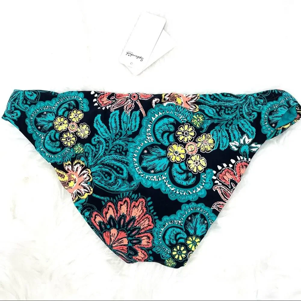 Splendid Farmhouse Floral Bandeau Ruffle Bikini SET Swimsuit Women's Large $132